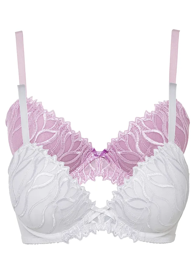 Voorgevormde bh met sierlijk borduursel (set van 2) • wit+soft lila • bonprix online shop