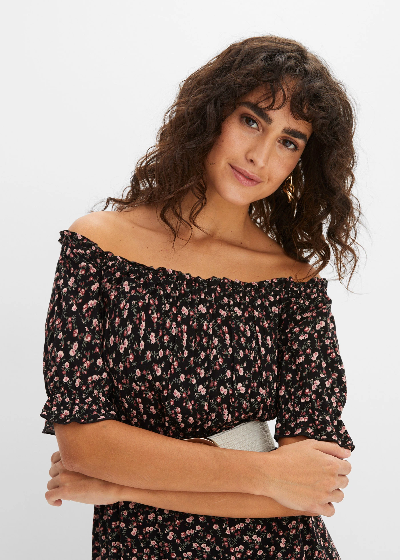 Robe longue imprimée • noir floral • Boutique bonprix