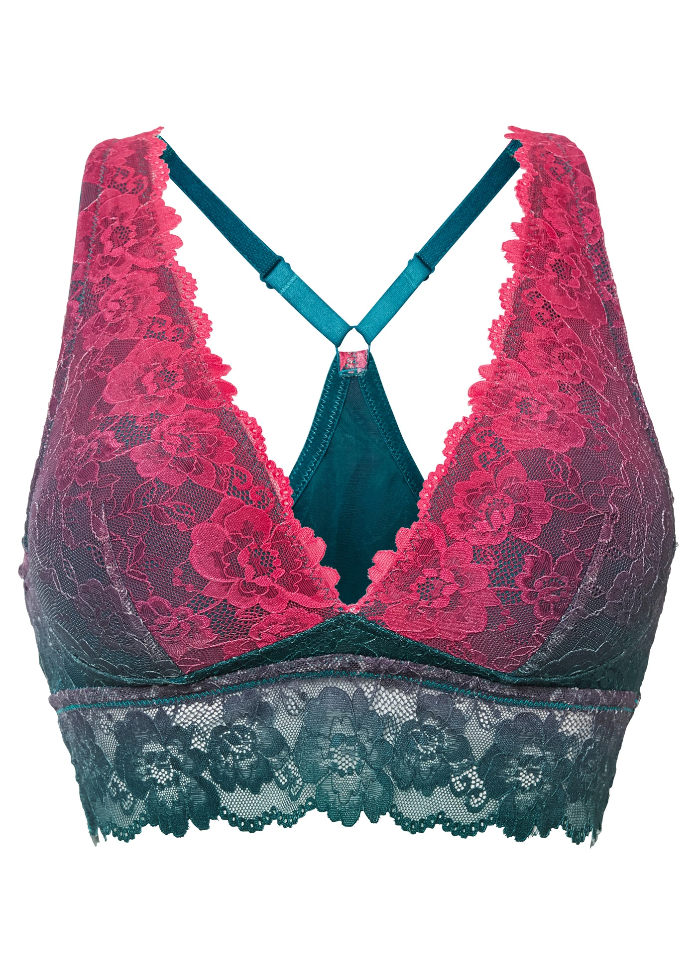 Brassière avec une jolie dentelle et un dégradé • vert pétrole-rose vif • Boutique bonprix