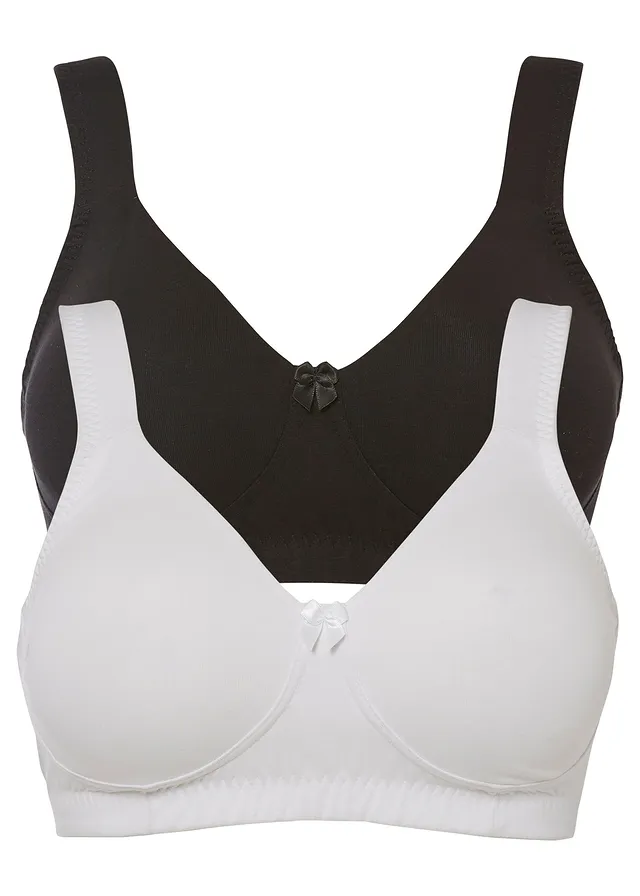 Sutien minimizer invizibil fără armătură, cu bumbac organic (set/2 buc.) • negru/alb • magazin bonprix