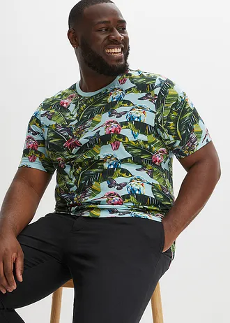 T-shirt 100% coton, Couleur: bleu lagon floral