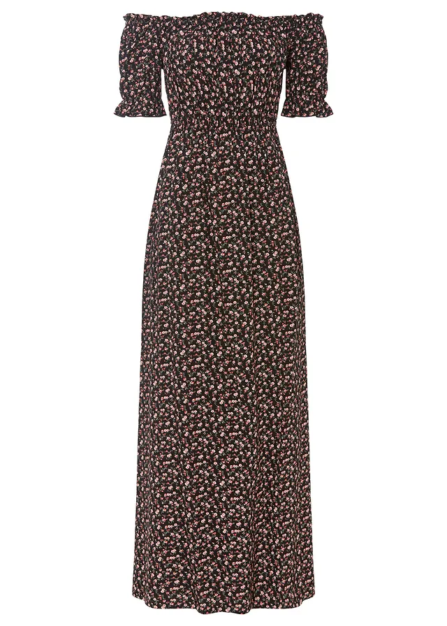 Gedessineerde maxi jurk van viscose, Kleur: zwart gebloemd