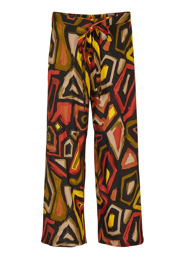 Culotte van soepele viscose, Kleur: karmijnrood/zwart grafische print
