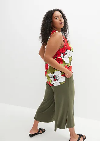 Viscose blousetop, Kleur: aardbeirood-donkerkaki gebloemd