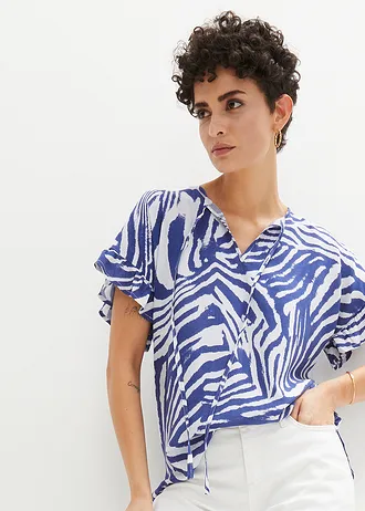 Volnější tunika z viskózy • bílo-drahokamově modrá se zebřím potiskem • bonprix obchod