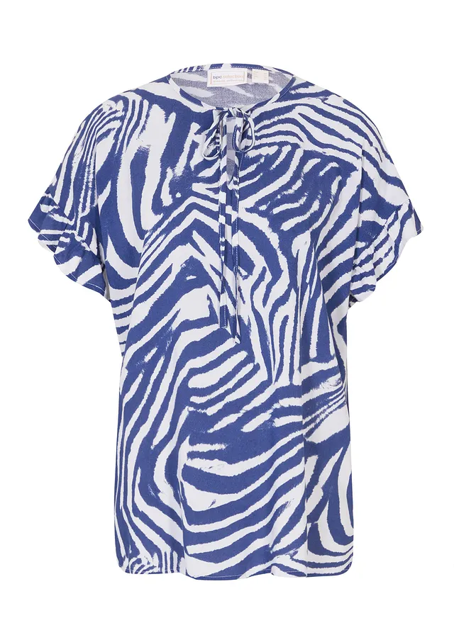 Voľná tunika z viskózy • biela/drahokamovo modrá zebra potlačená • obchod bonprix