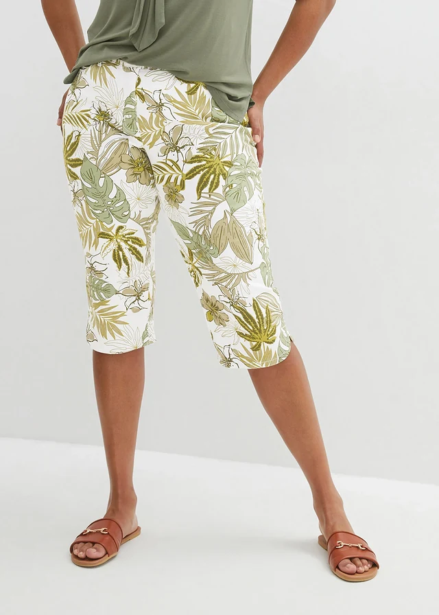 Pantalon corsaire, Couleur: vert pin/blanc floral
