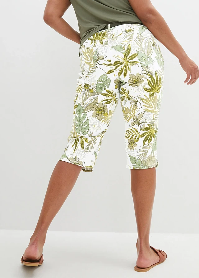 Pantalon corsaire, Couleur: vert pin/blanc floral