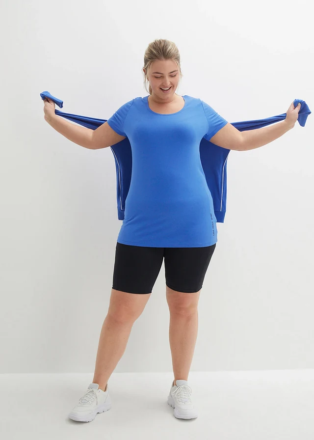 Lot de 2 T-shirts longs avec inscription, Couleur: bleu brillant + noir