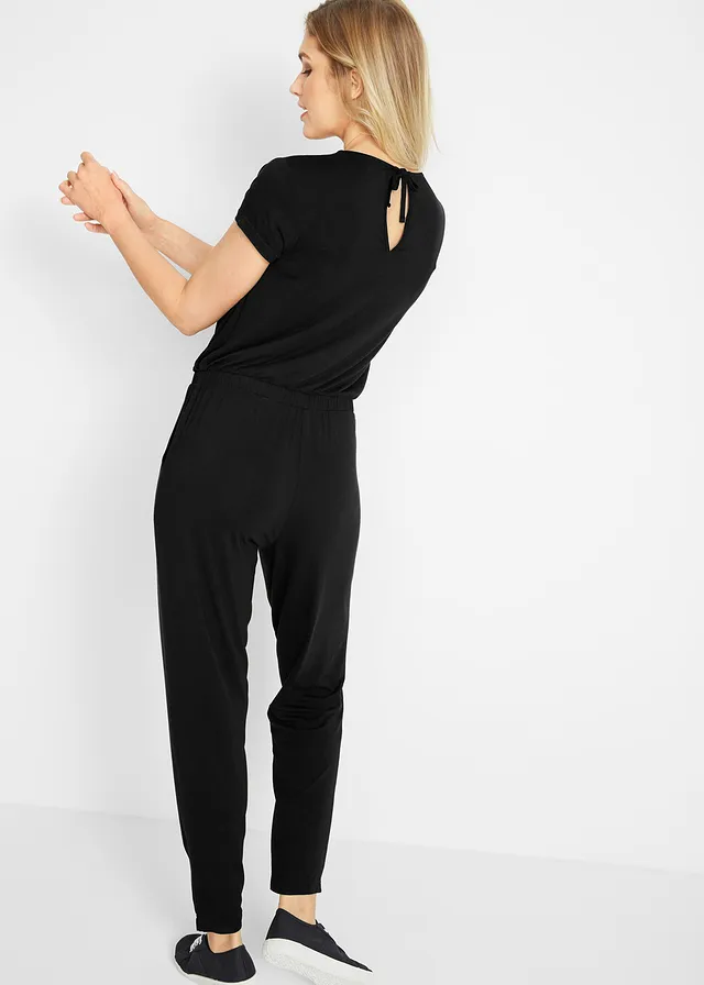 Jersey jumpsuit gemaakt van een viscosemix, Kleur: zwart