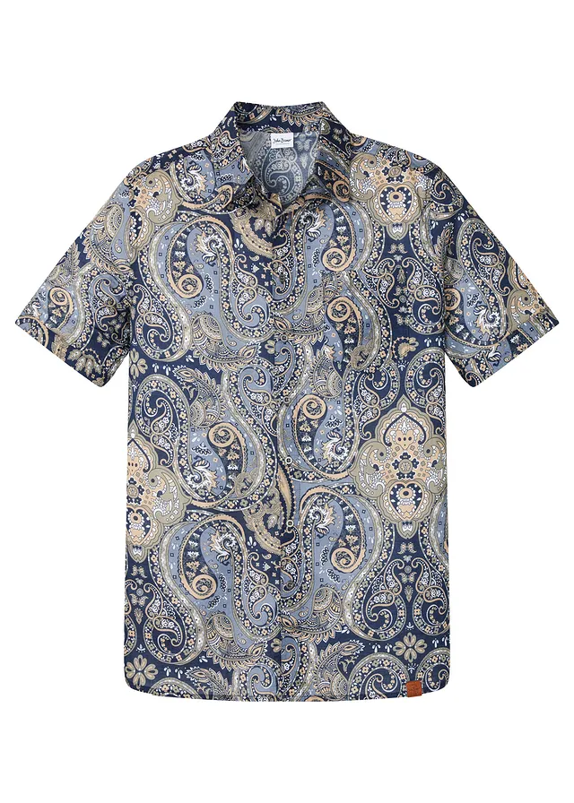 Chemise manches courtes en matière estivale légère, Couleur: bleu foncé paisley