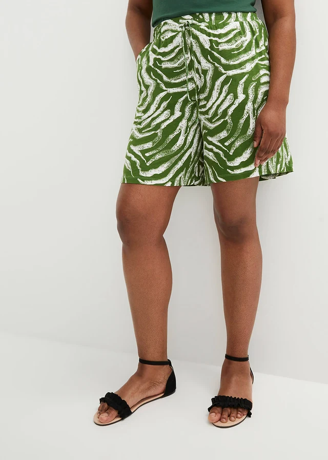 Jersey short van soepele viscose, Kleur: zebraprint bosgroen-wolwit