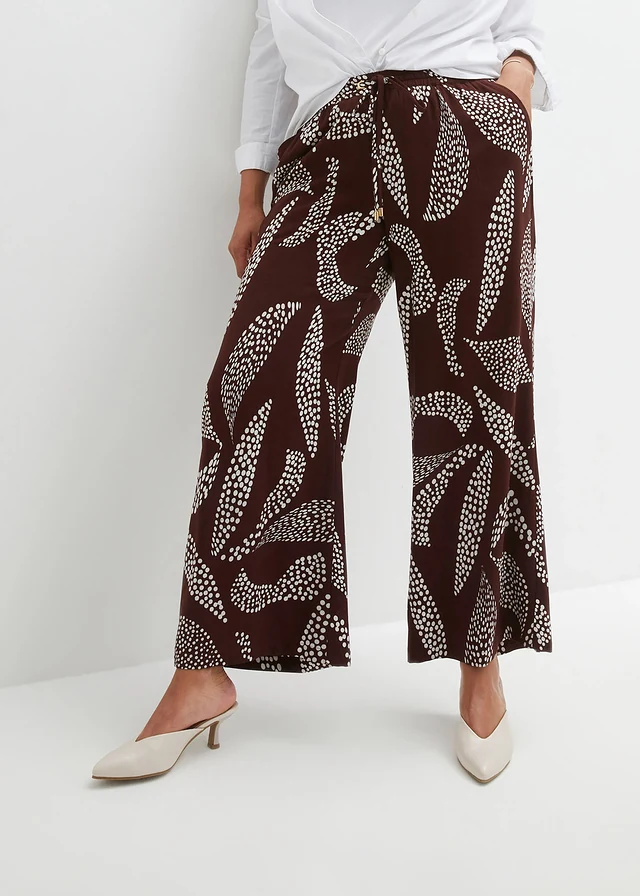 Marlene Dietrich broek van soepele viscose, Kleur: terrabruin/wolwit gedessineerd