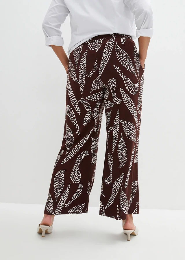 Marlene Dietrich broek van soepele viscose, Kleur: terrabruin/wolwit gedessineerd