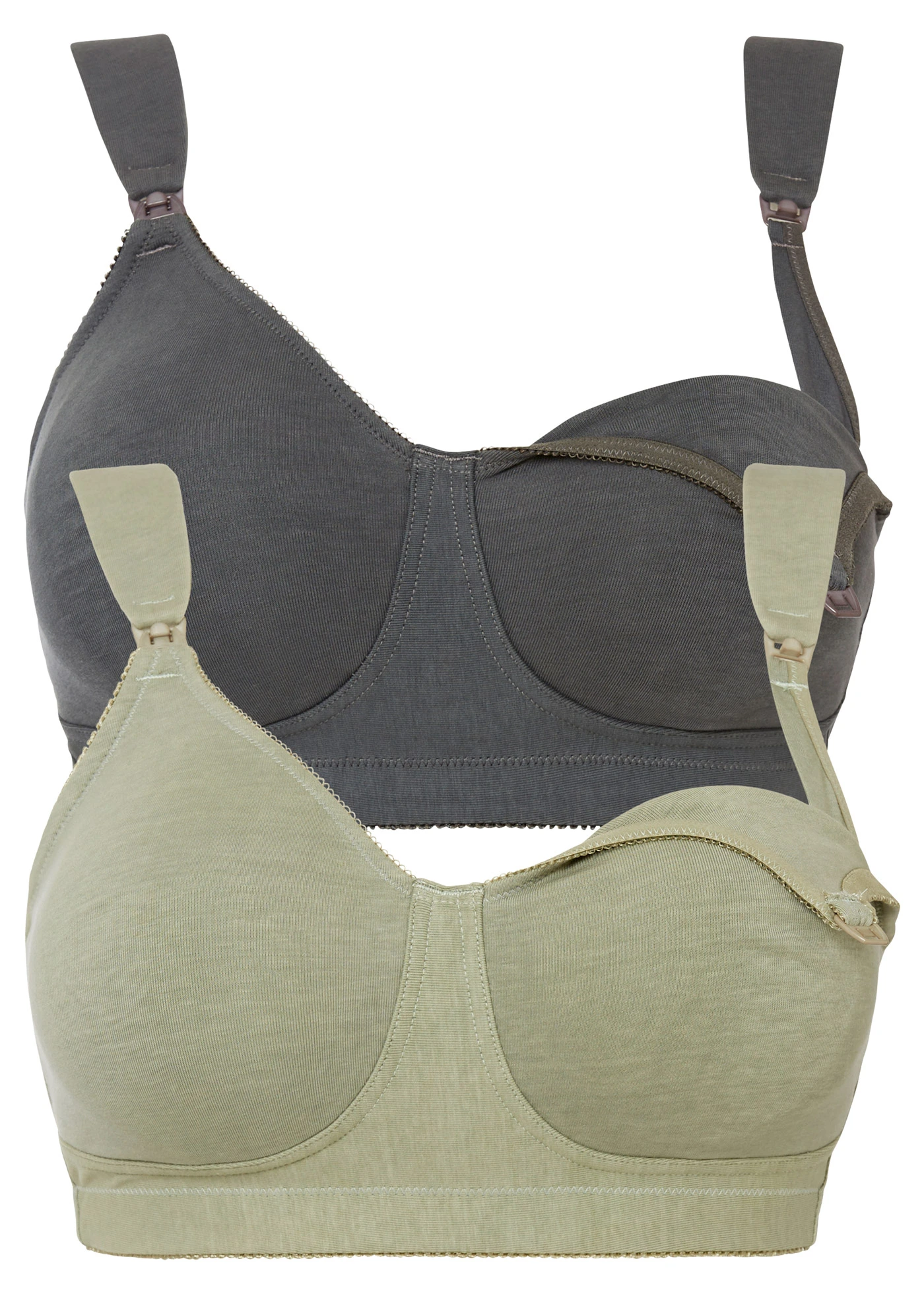Sutien de alăptare fără armătură, cu bumbac organic (set/2 buc.) • verde-stuf + antracit • magazin bonprix