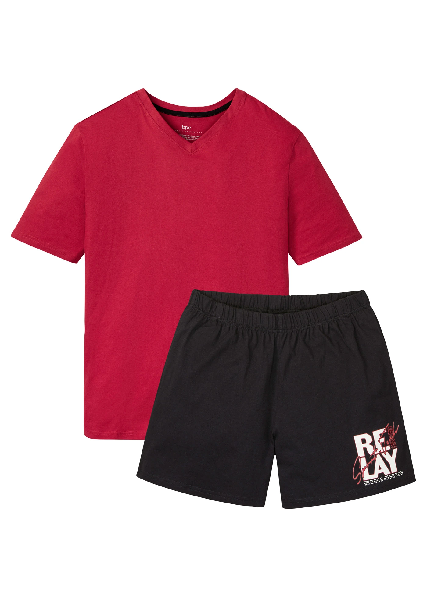 Krátké pyžamo s organickou bavlnou (2dílná souprava) • černá -přírodní bílá-tmavě červená • bonprix obchod