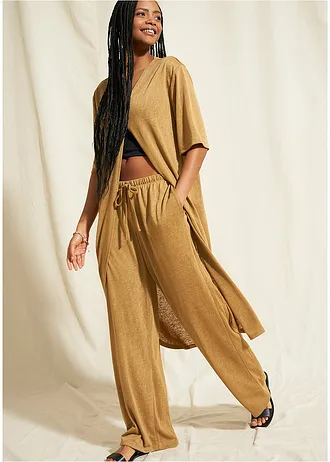 Long gilet en maille aspect lin • beige • Boutique bonprix