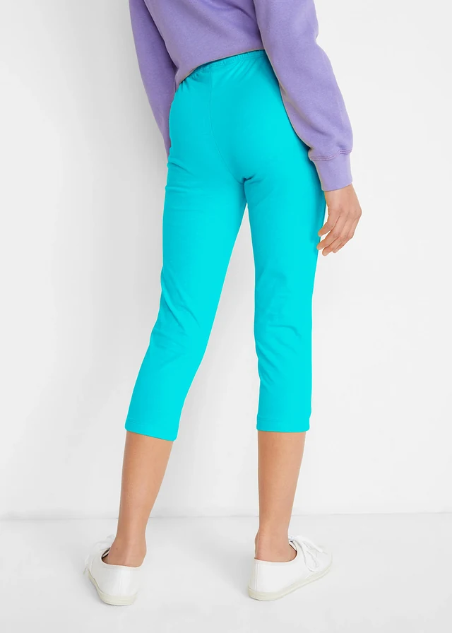 Lot de 2 leggings corsaire en coton extensible, Couleur: bleu ciel+fuchsia clair