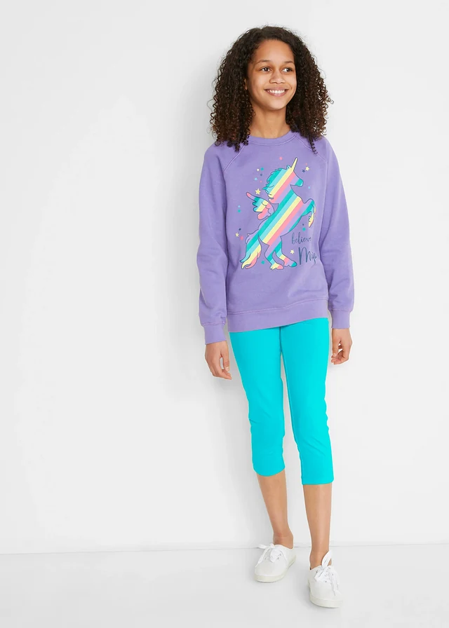 Meisjes 3/4 legging (set van 2) met biologisch katoenmix, Kleur: aqua+lichtfuchsia