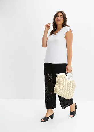 Shirt met kant van een viscose-mix, Kleur: wit