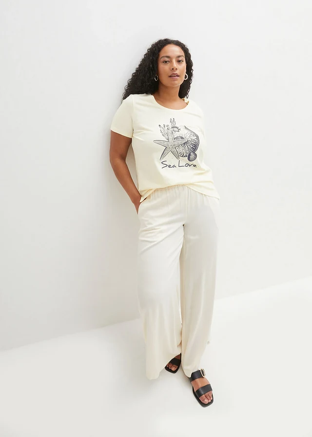 T-shirt Sea Love, Couleur: blanc crème/bleu foncé imprimé