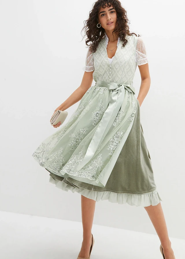 Dirndl et tablier (ens. 2 pces), Couleur: gris vert
