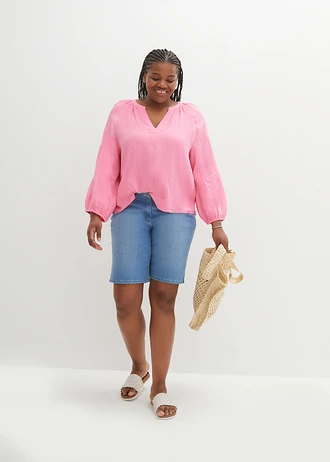 Oversized blouse van mousseline, Kleur: knalroze