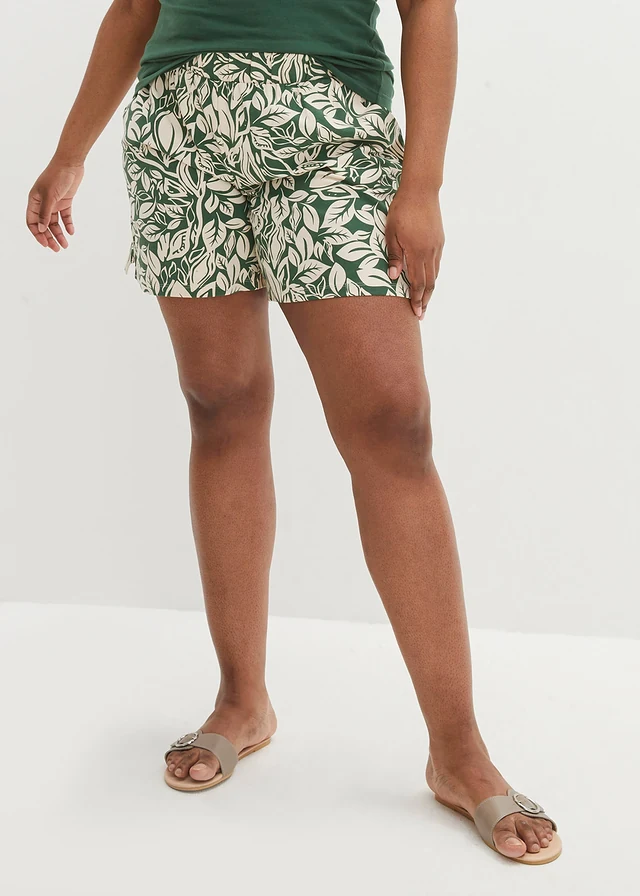 Short en jersey coton extensible, Couleur: vert foncé imprimé