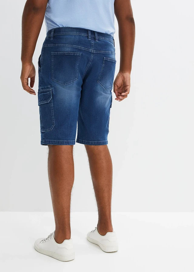 Strečové džínové cargo bermudy, Regular Fit, barva: středně modrý denim