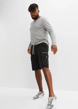 Belebújós sztreccs bermuda cargo zsebekkel, Regular Fit, szín: fekete-új keki