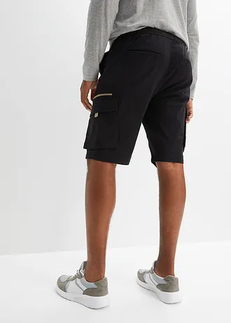 Strečové bermudy bez zapínání s cargo kapsami, Regular Fit, barva: černo-nová khaki