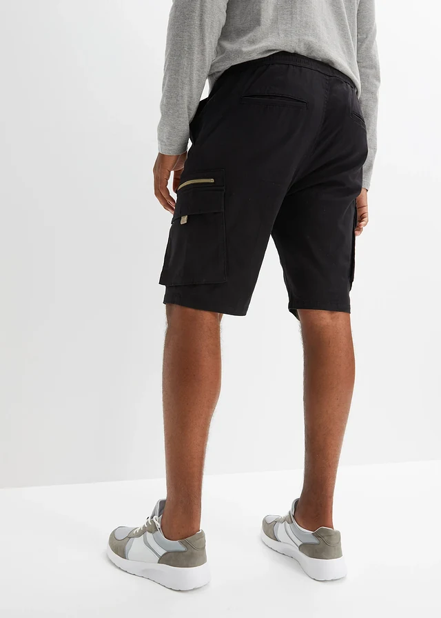 Bermude simple cu buzunare cargo, stretch, culoare: negru-kaki new
