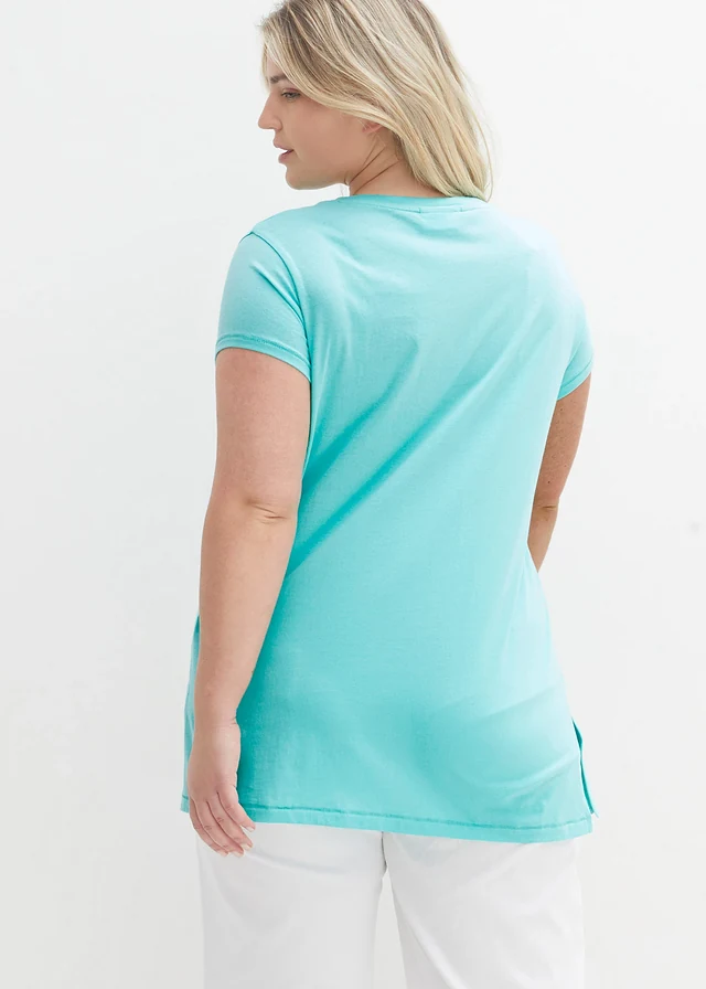 T-shirt long 100% coton, Couleur: vert pacifique imprimé