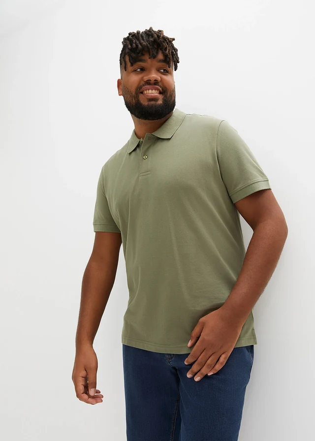 Piqué poloshirt van biologisch katoen, Kleur: olijfgroen