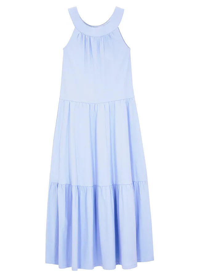 Jersey maxi jurk van biologisch katoen, Kleur: parelblauw