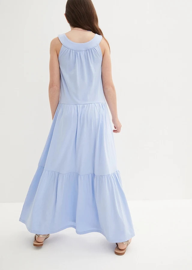 Jersey maxi jurk van biologisch katoen, Kleur: parelblauw