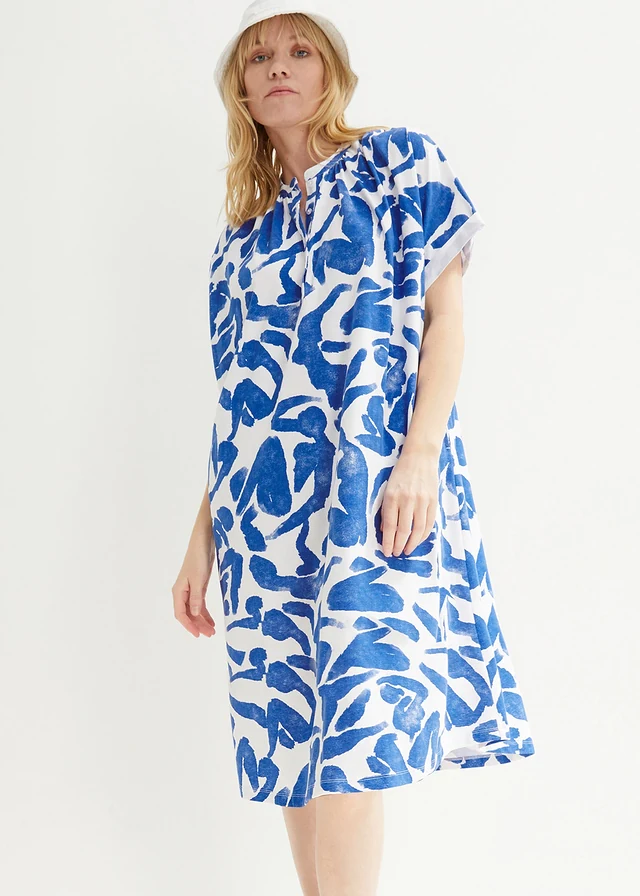 Jersey jurk, Kleur: edelsteenblauw-wit