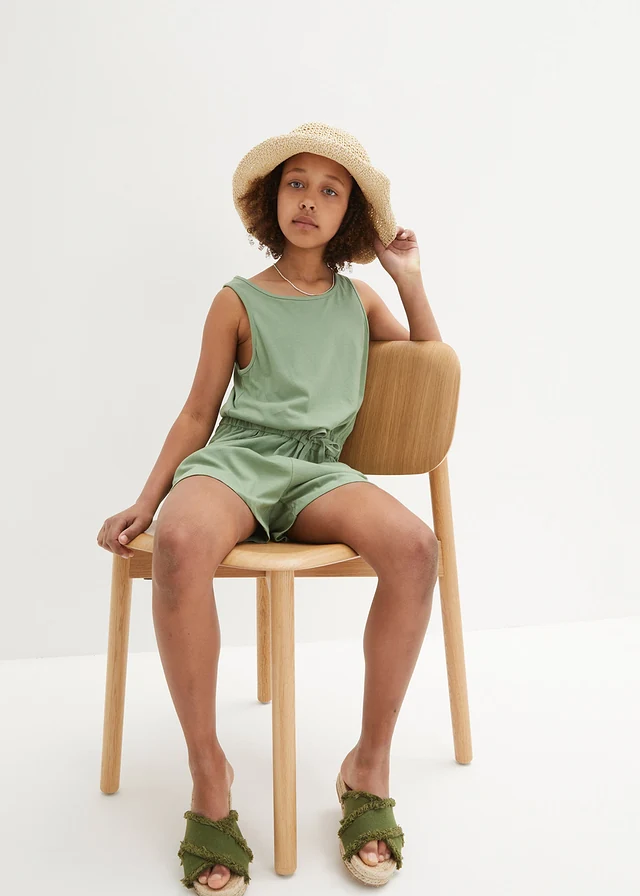 Jeysey jumpsuit van katoen, Kleur: pijnboomgroen