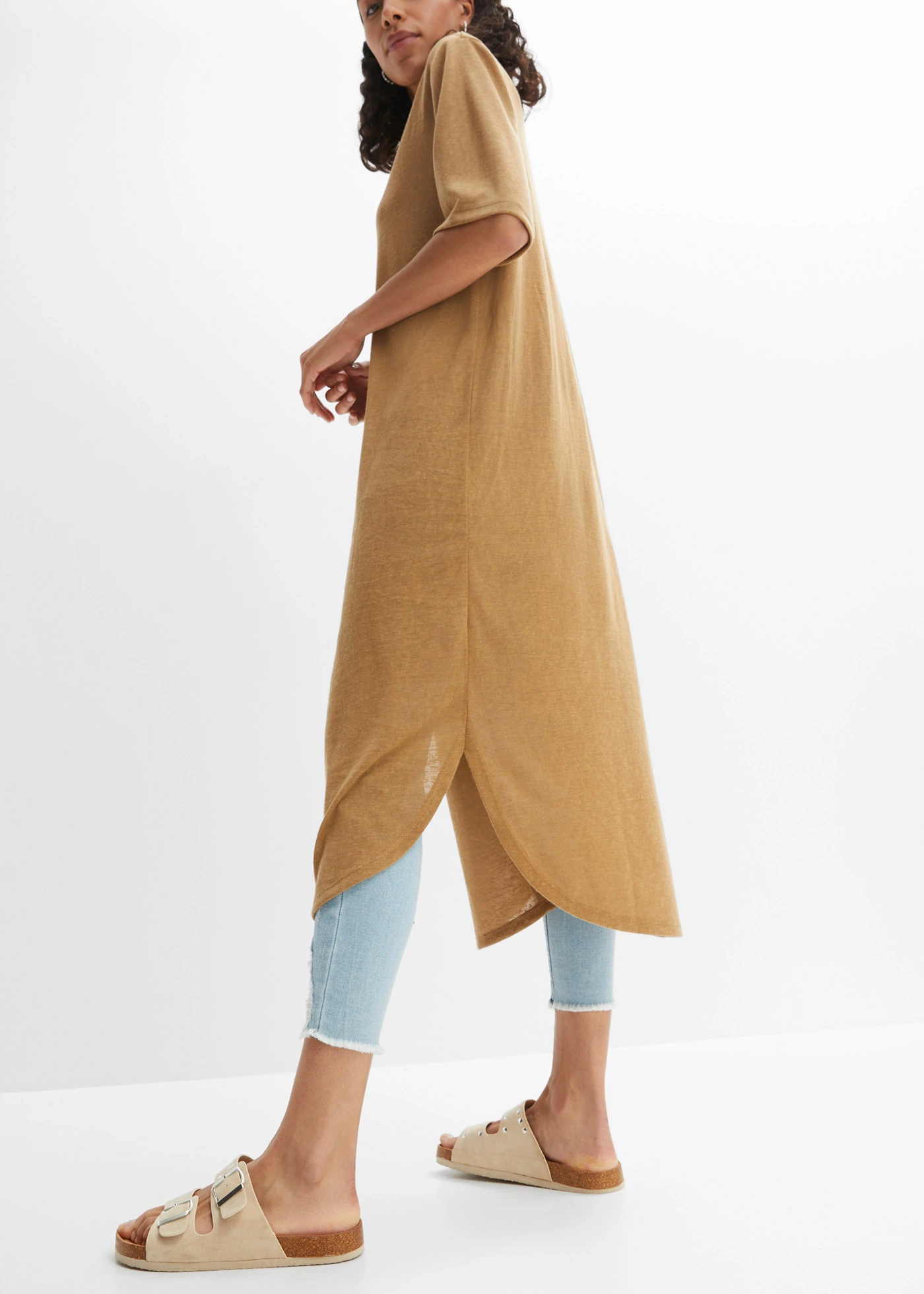 Long gilet en maille aspect lin • beige • Boutique bonprix