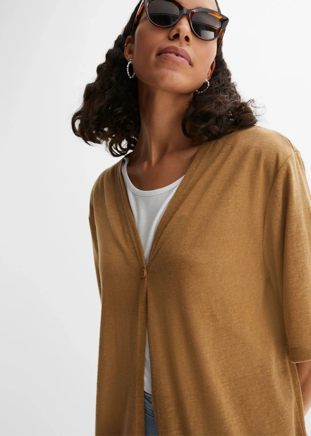 Long gilet en maille aspect lin • beige • product-page.page-title-suffix