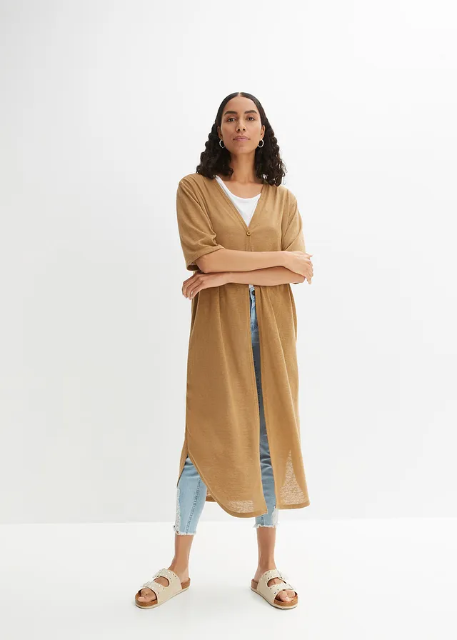 Lang vest in linnen look