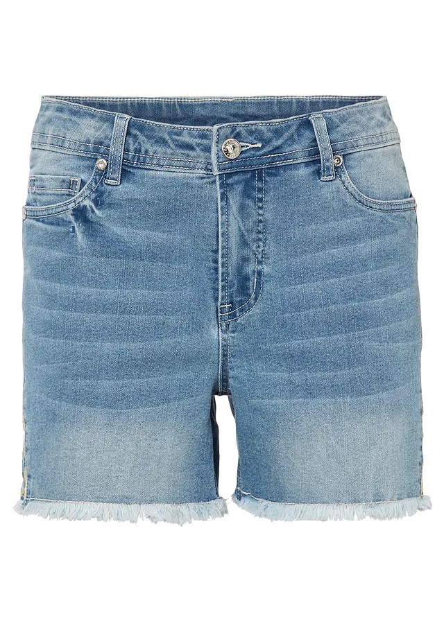 Jeans short, mid waist, Kleur: lichtblauw denim