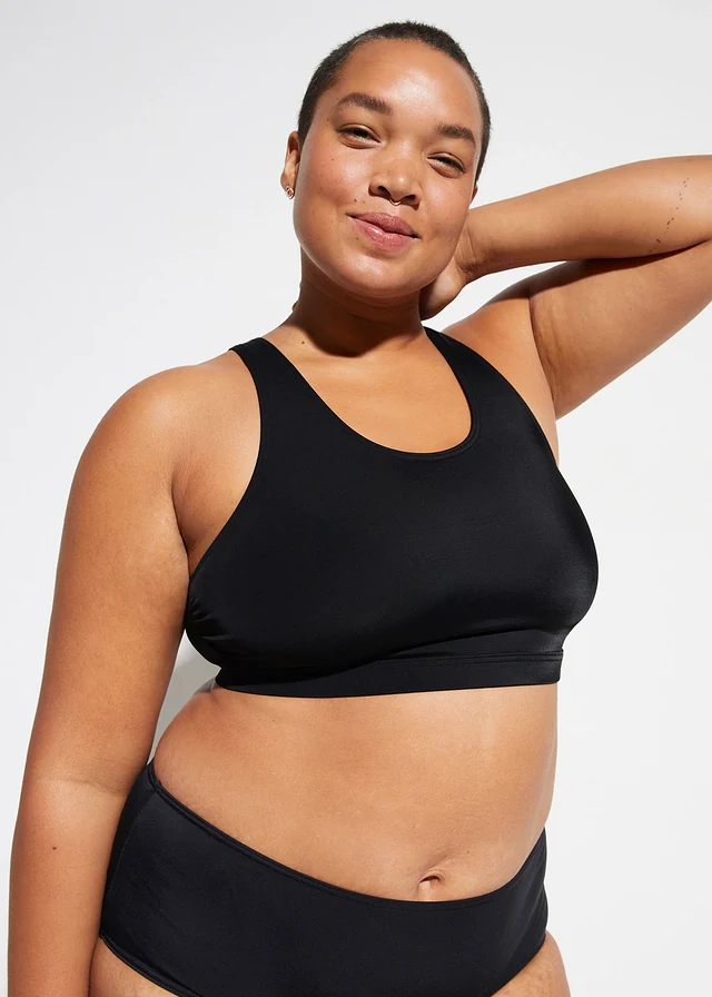 Haut de maillot brassière à bande sous-poitrine réglable, Couleur: noir