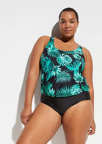 Jednodílné plavky, barva: černo-zelená s květy