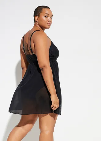 Koupací šaty s transparentní síťovinou, barva: černá