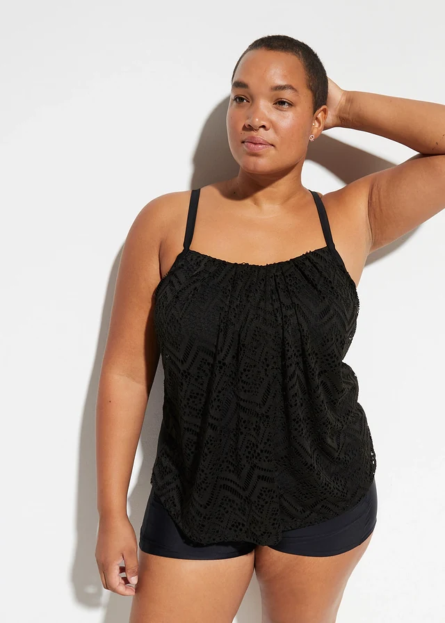 Haut de tankini en dentelle, Couleur: noir