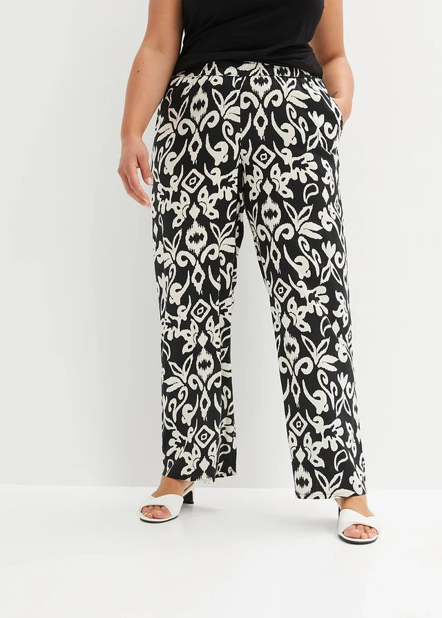 Gedessineerde Marlene Dietrich broek van soepele viscose, Kleur: zwart/crème
