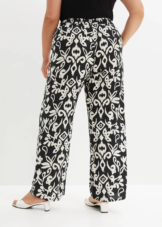 Gedessineerde Marlene Dietrich broek van soepele viscose, Kleur: zwart/crème