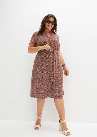 Robe-chemise à pois, Couleur: pois marron fumé-blanc