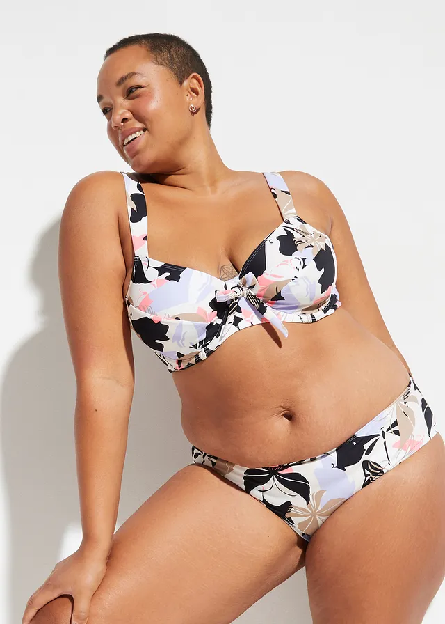 Minimizer beugel bikini met gerecycled polyamide (2-dlg. set), Kleur: wit-zwart-lila gebloemd